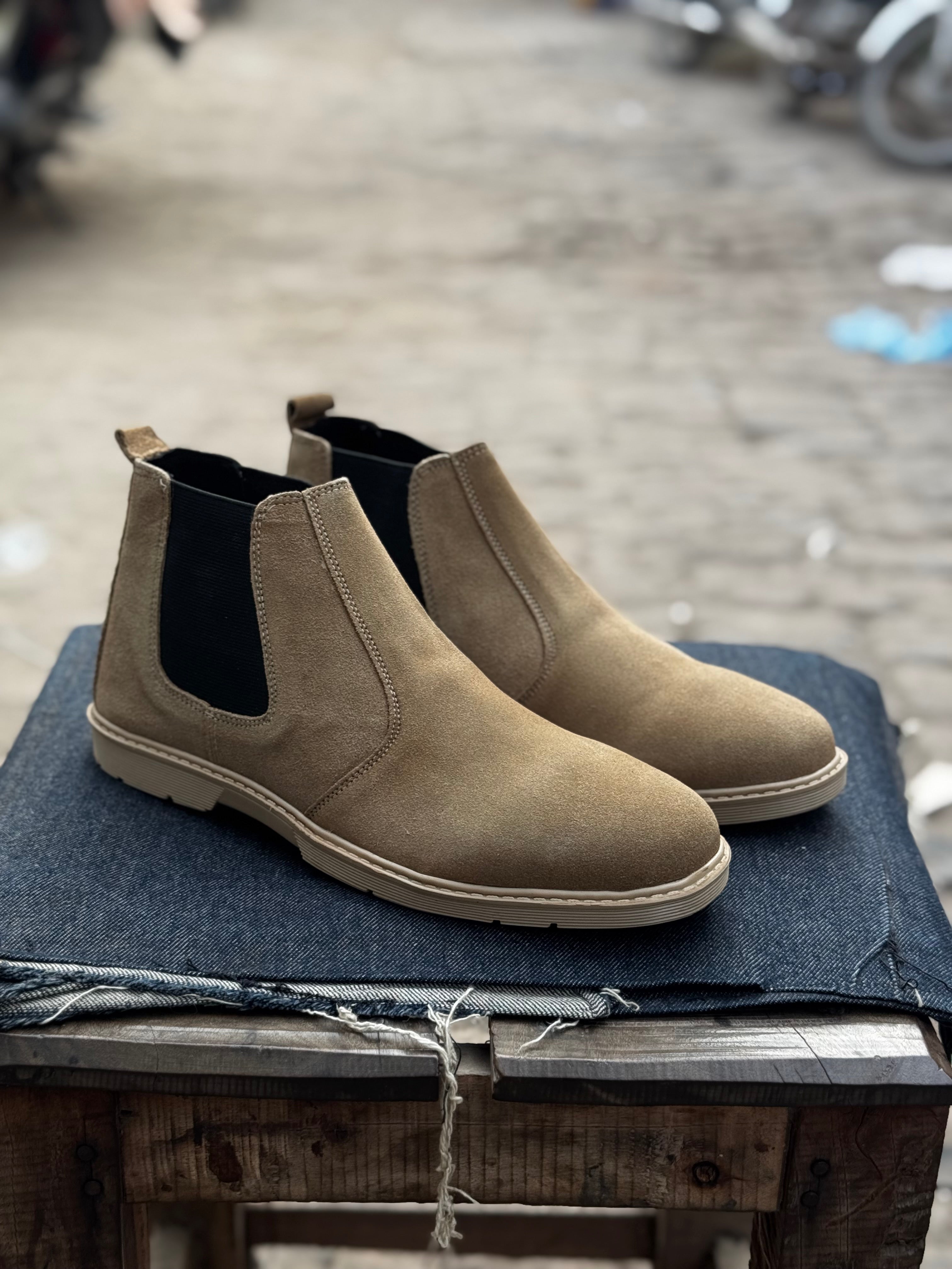 Cream Suede Chelsea Boots