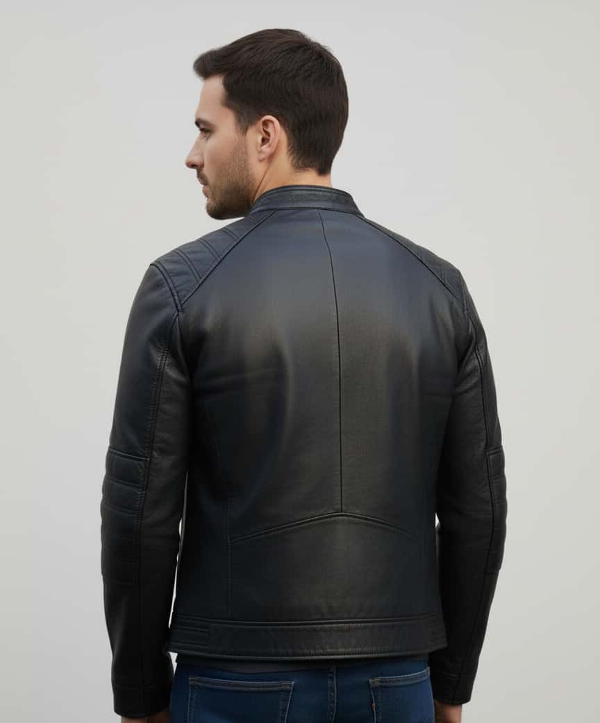 Black Leather Biker Jacket for Men