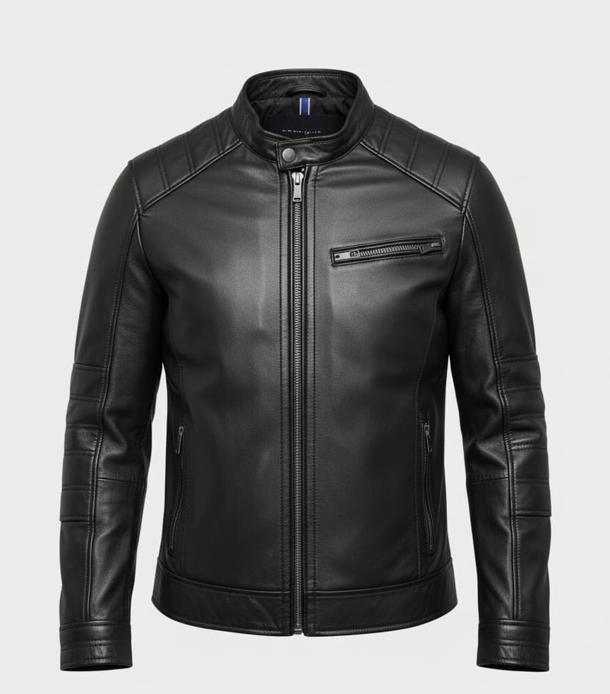 Black Leather Biker Jacket for Men