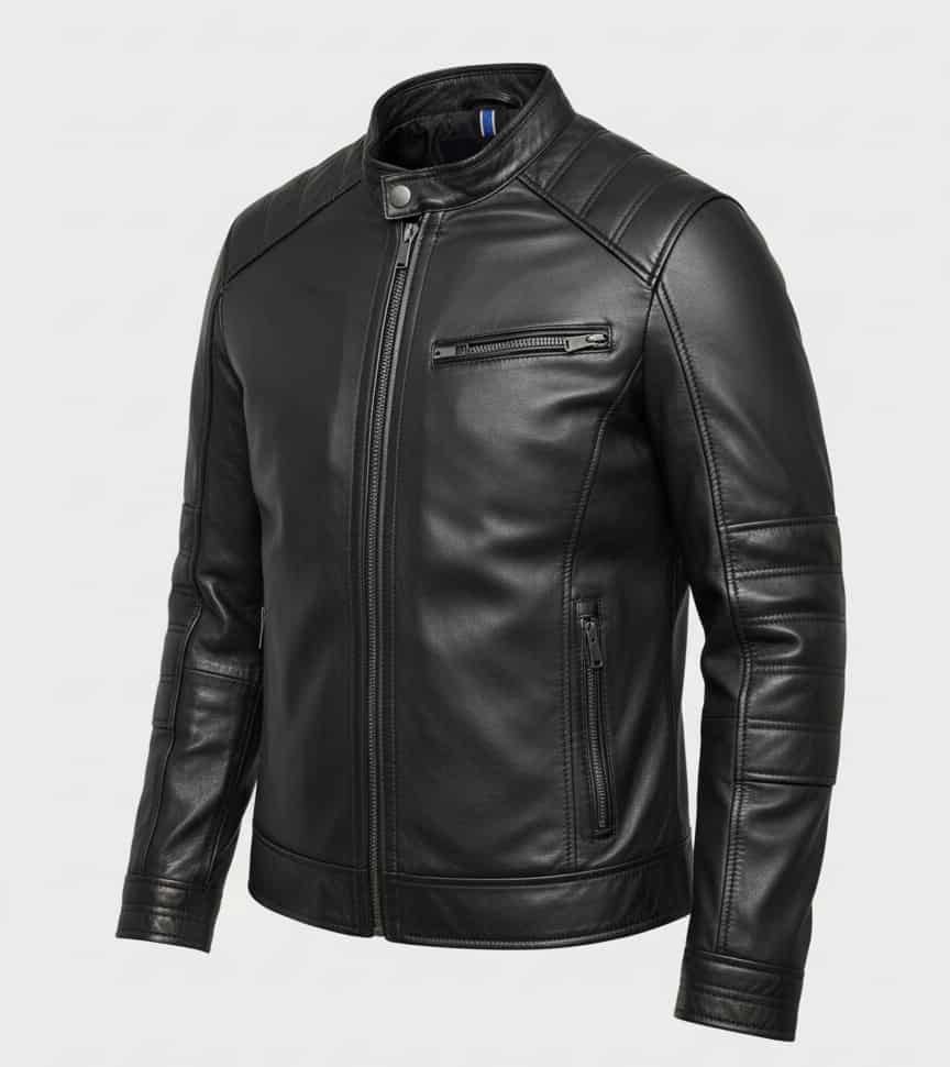 Black Leather Biker Jacket for Men