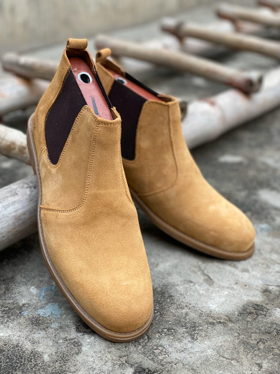 Camel Suede Cow Leather Chelsea boots